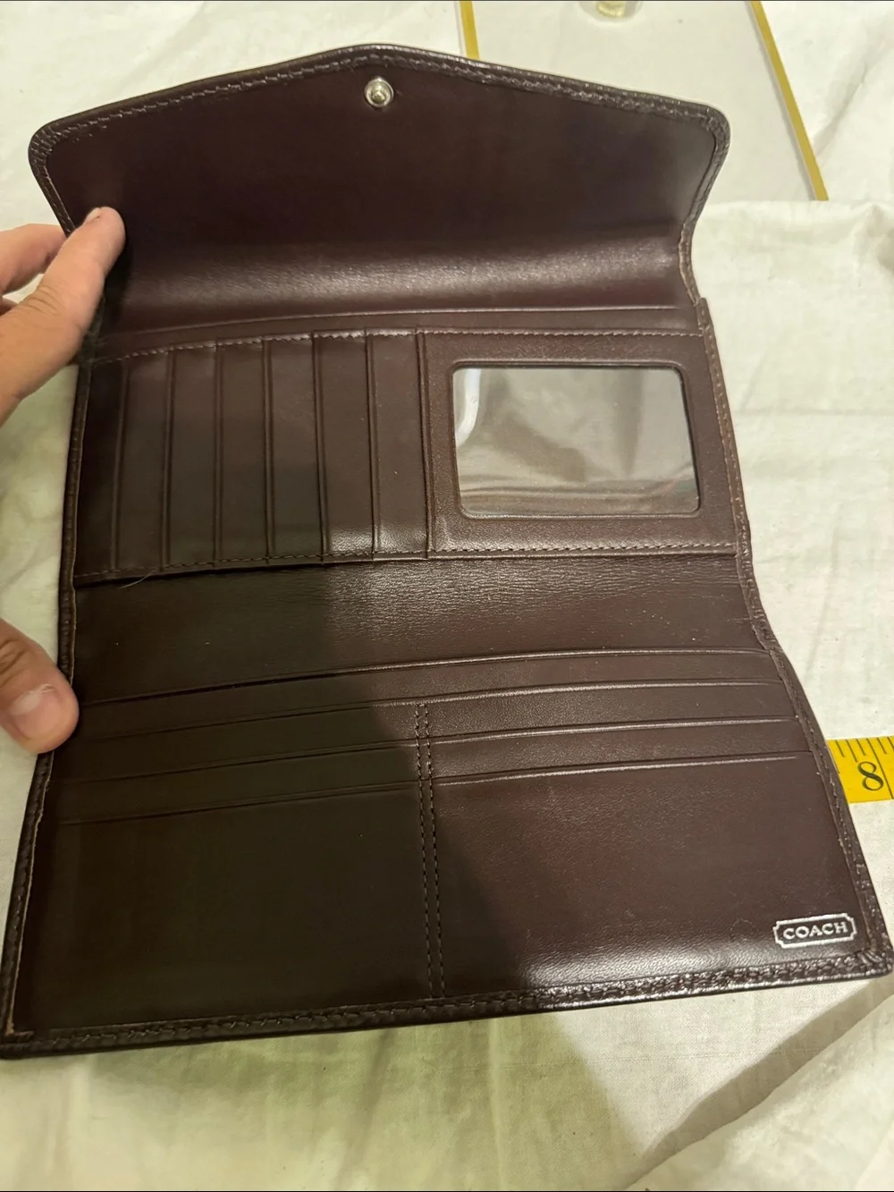 Coach Canvas Wallet with Dark Brown Leather Flap